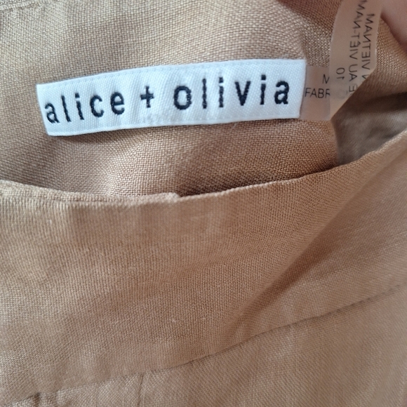 Alice+Olivia Womens Tan Linen Blend Wide Leg Trousers Size 10 - Picture 2 of 10